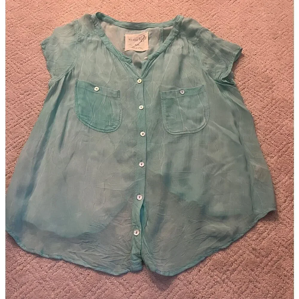 Free People Mint Green Semi-Sheer Tulip Cut Blouse